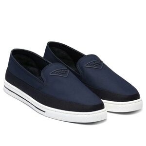 $1,020 PRADA Triangle Logo Slip-On Nylon Blue Sneakers UK 8 US 9 EU 42 BNIB